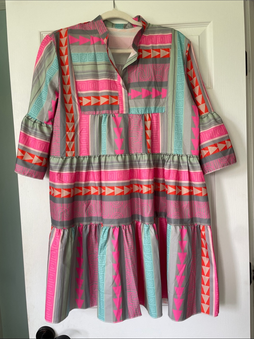 Women’s Pink & Mint Geometric Tiered Dress